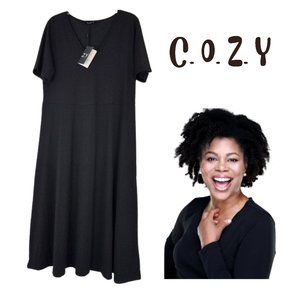 C. O. Z. Y. Black V-Neck Jersey Knit Dress - Women's L